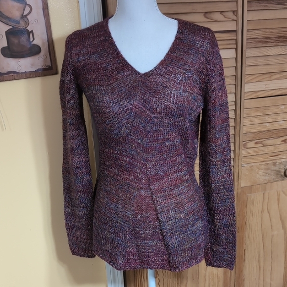 Coldwater Creek Sweaters - Coldwater Creek Burgundy Mohair Wool Blend V-Neck Long Sleeve Sweater L 14 - 16
